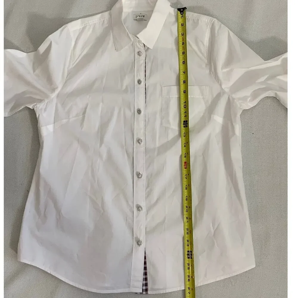 J. Crew Women's White Button down with tartan plaid‎ size large